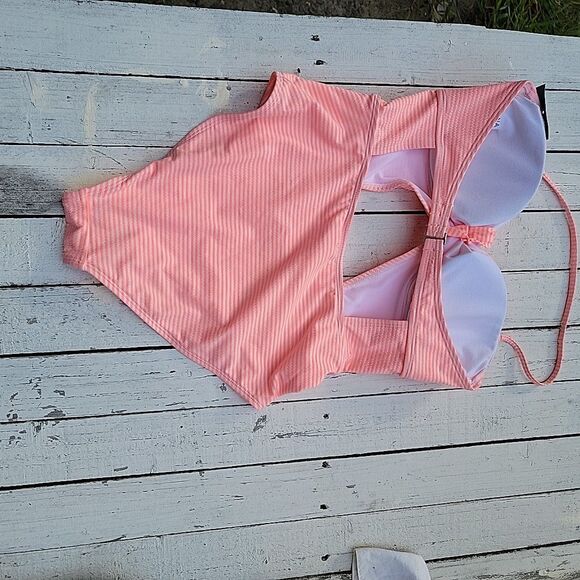 Arizona Jean Co One Piece Swimsuit Coral White M  New With Tag Retail $59 - Picture 3 of 3